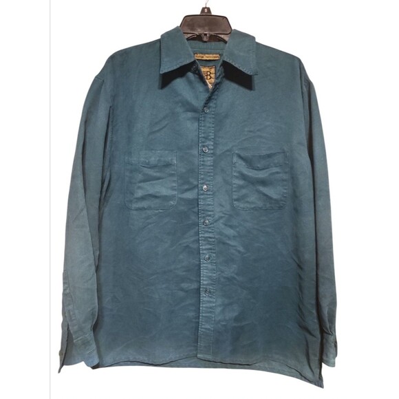Bruno Men’s L Green Sueded Microfiber Button Up Shirt Long Sleeve Pockets - Picture 1 of 7